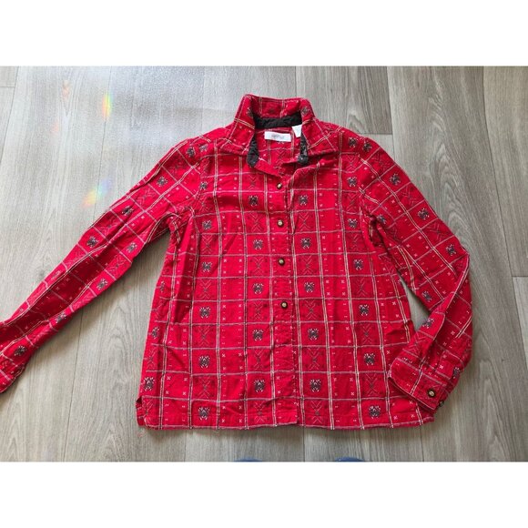 Vintage Krazy Kat Red Plaid Button-Up Shirt S Embroidered Candy Canes Flowers - Picture 2 of 7
